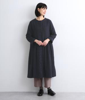 コットンツイードレーシー前開きワンピース(チャコールグレー-F)