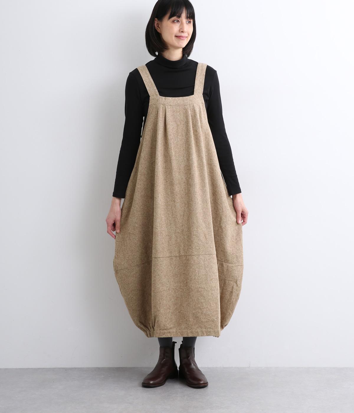 コットンツイード裾バルーンジャンパースカート(ベージュ-F)