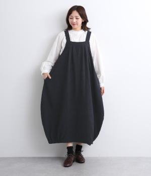 コットンツイード裾バルーンジャンパースカート(チャコールグレー-F)