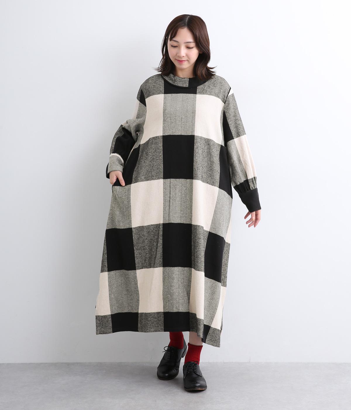 ツイードターンカラーワンピース(ベージュ-F)