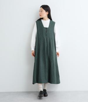 ツイードスクエアネックジャンパースカート(ブルーグリーン-F)