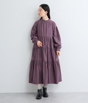コットン綾起毛ティアードワンピース(パープル-F)