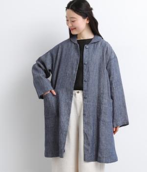 リネン綾ショールカラーコート(ネイビー-F)