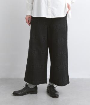 コットンリネンジャカードセミワイドパンツ(ブラック-F)