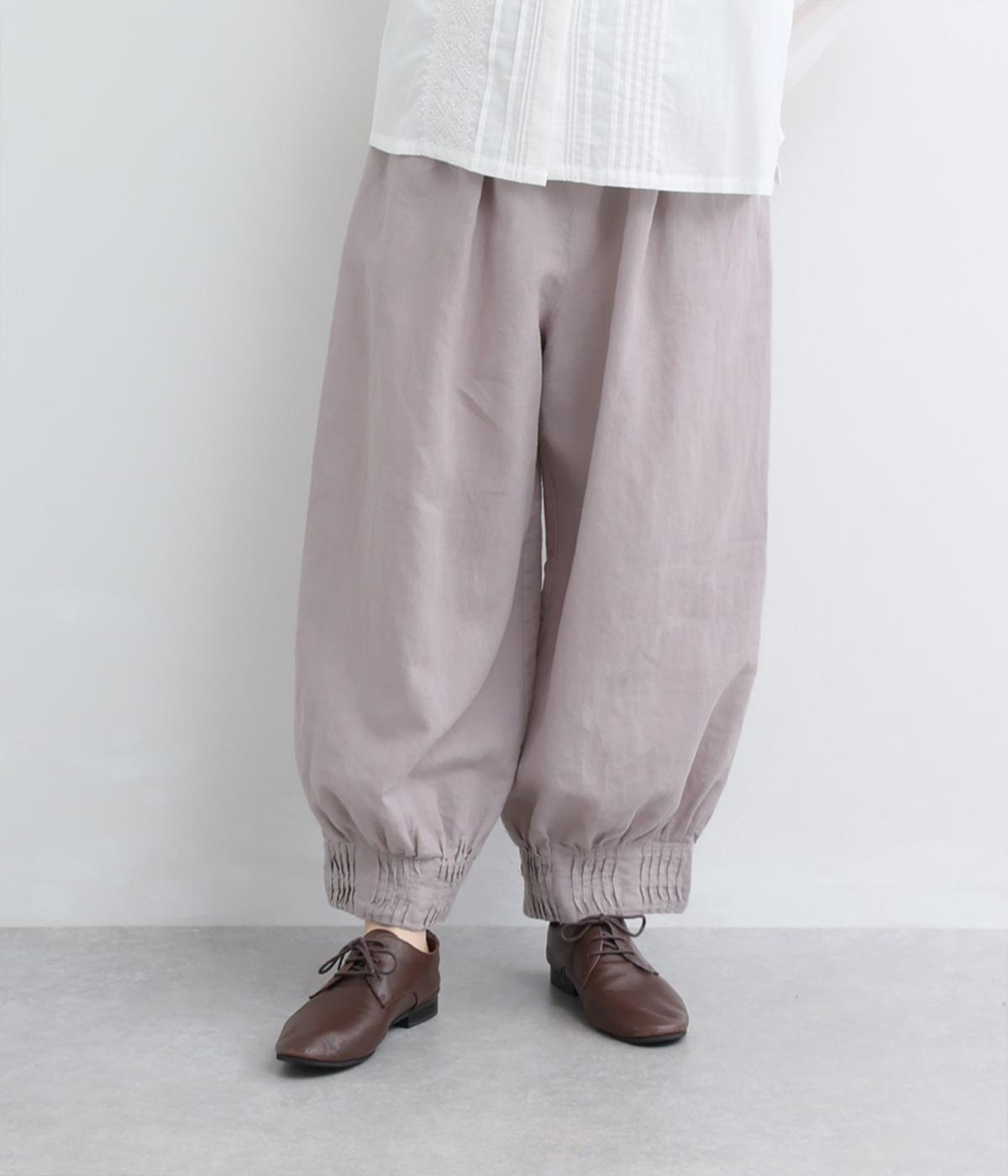 リネン平織り裾へリンボンタックパンツ(グレージュ-F)