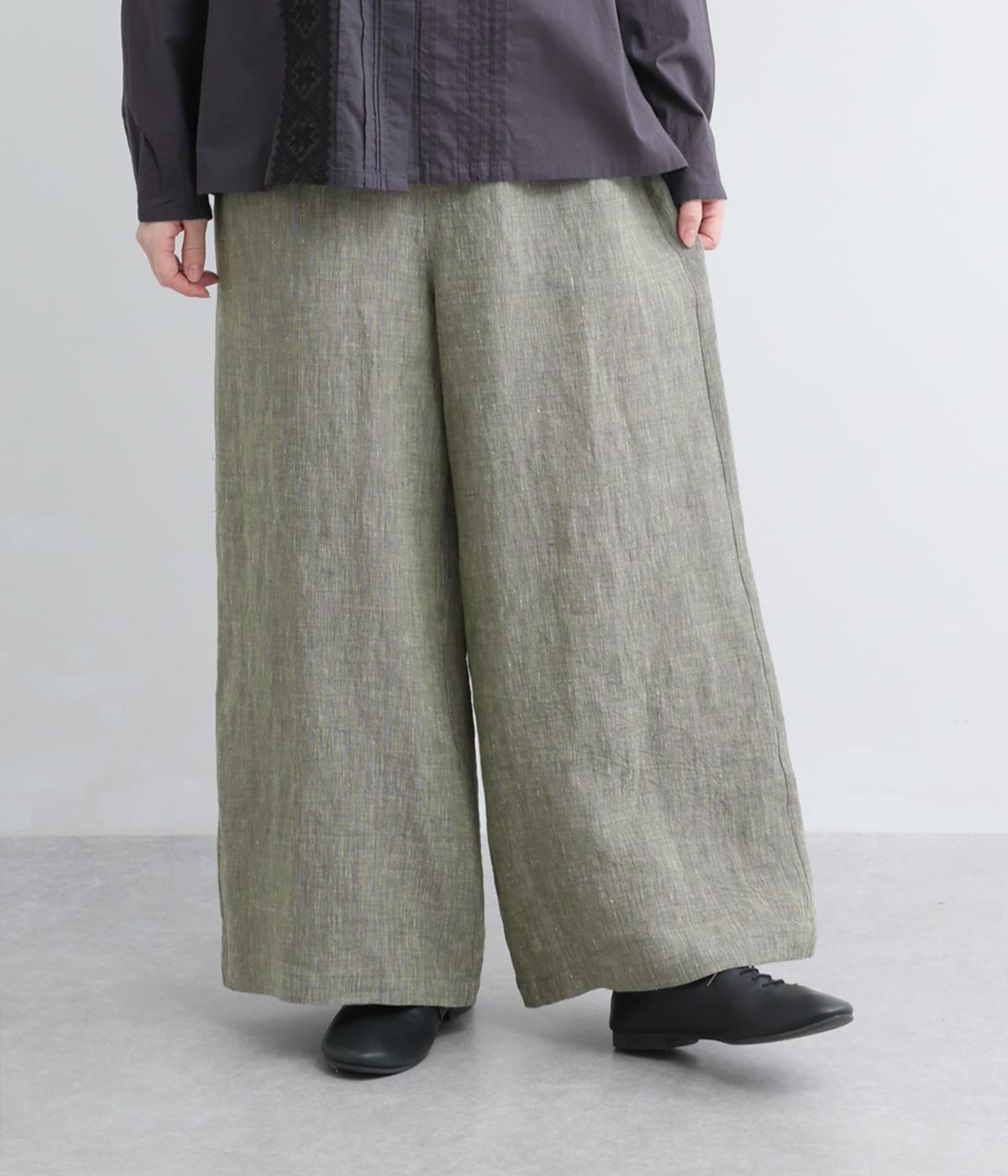 リネンシャンブレーワイドパンツ(スモーキーグリーン-F)