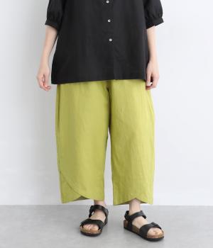 コットンリネン細番手ボリュームパンツ(イエローグリーン-F)