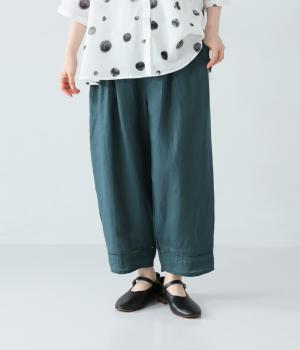 リネン裾ピンタックコクーンパンツ