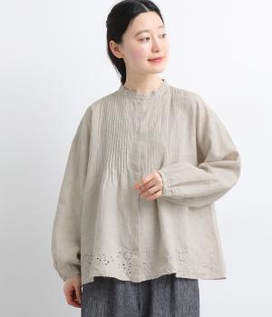 リネンカットワーク刺繍ピンタックブラウス(ナチュラル-F)