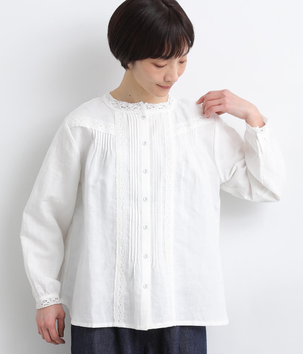 リネンレースピンタック2wayブラウス(オフホワイト-F)