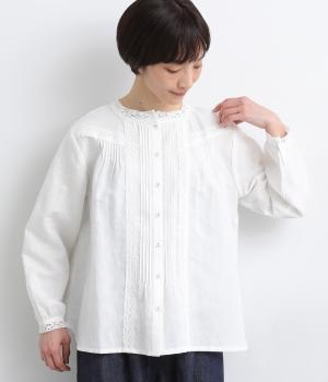 リネンレースピンタック2wayブラウス(オフホワイト-F)