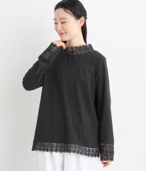 コットン天竺レーシーリボンプルオーバー(ブラック-F)