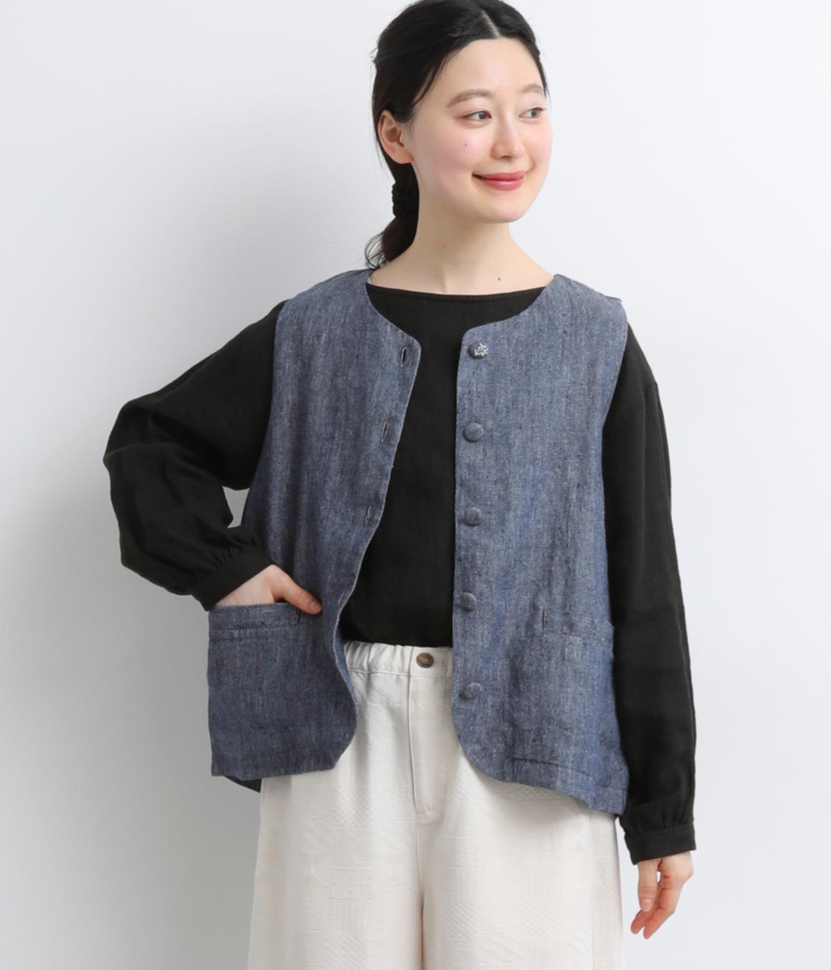 リネン綾ベスト(ネイビー-F)