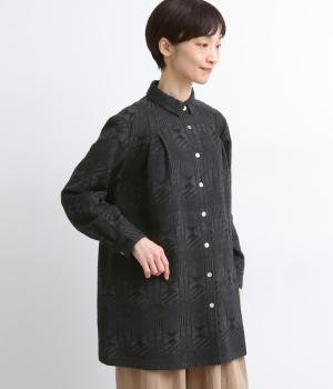 コットンリネンジャカードロングブラウス(ブラック-F)