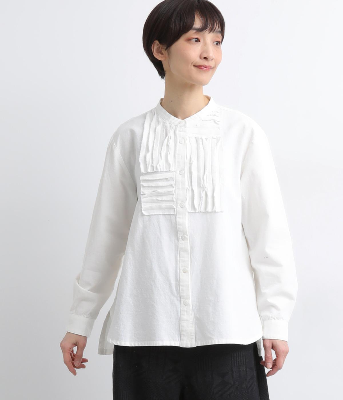 コットンリネンカットエンドチュニックブラウス(オフホワイト-F)