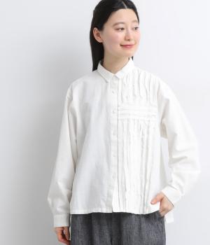 コットンリネンカットエンドシャツカラーブラウス(オフホワイト-F)