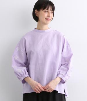 リネンボタニカル刺繍切替えプルオーバー