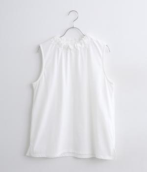 コットン天竺襟レースギャザータンクトップ