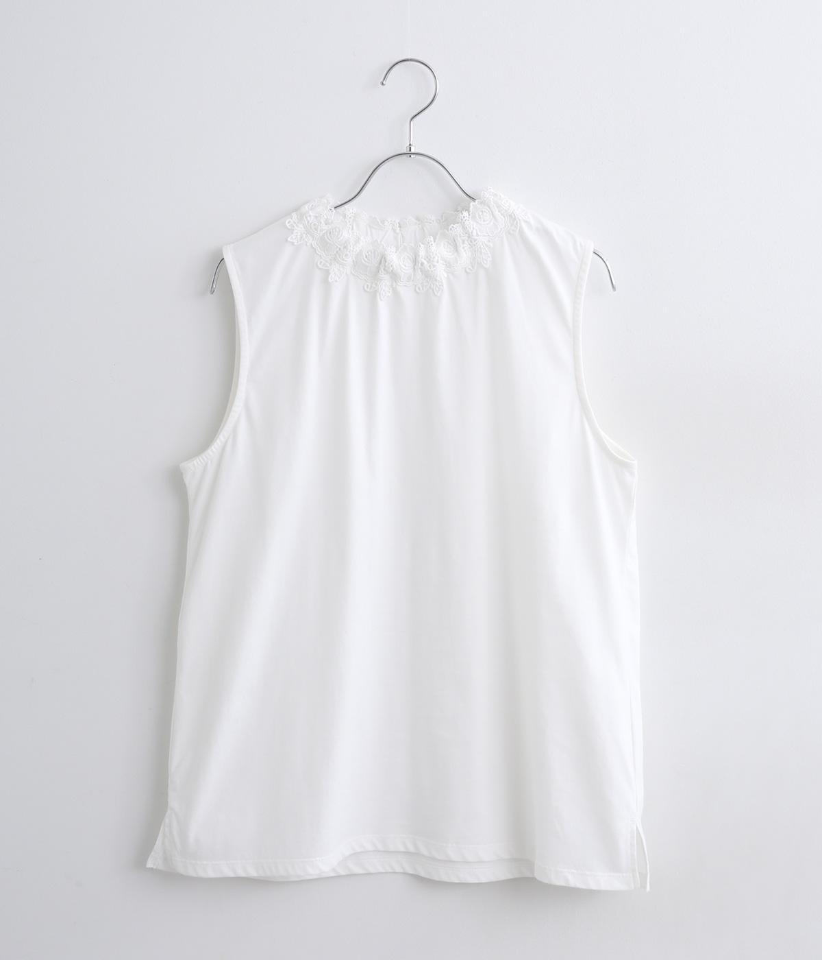 コットン天竺襟レースギャザータンクトップ(オフ-F)