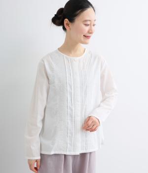ローンオリエンタル刺繍ピンタックブラウス(オフ-F)