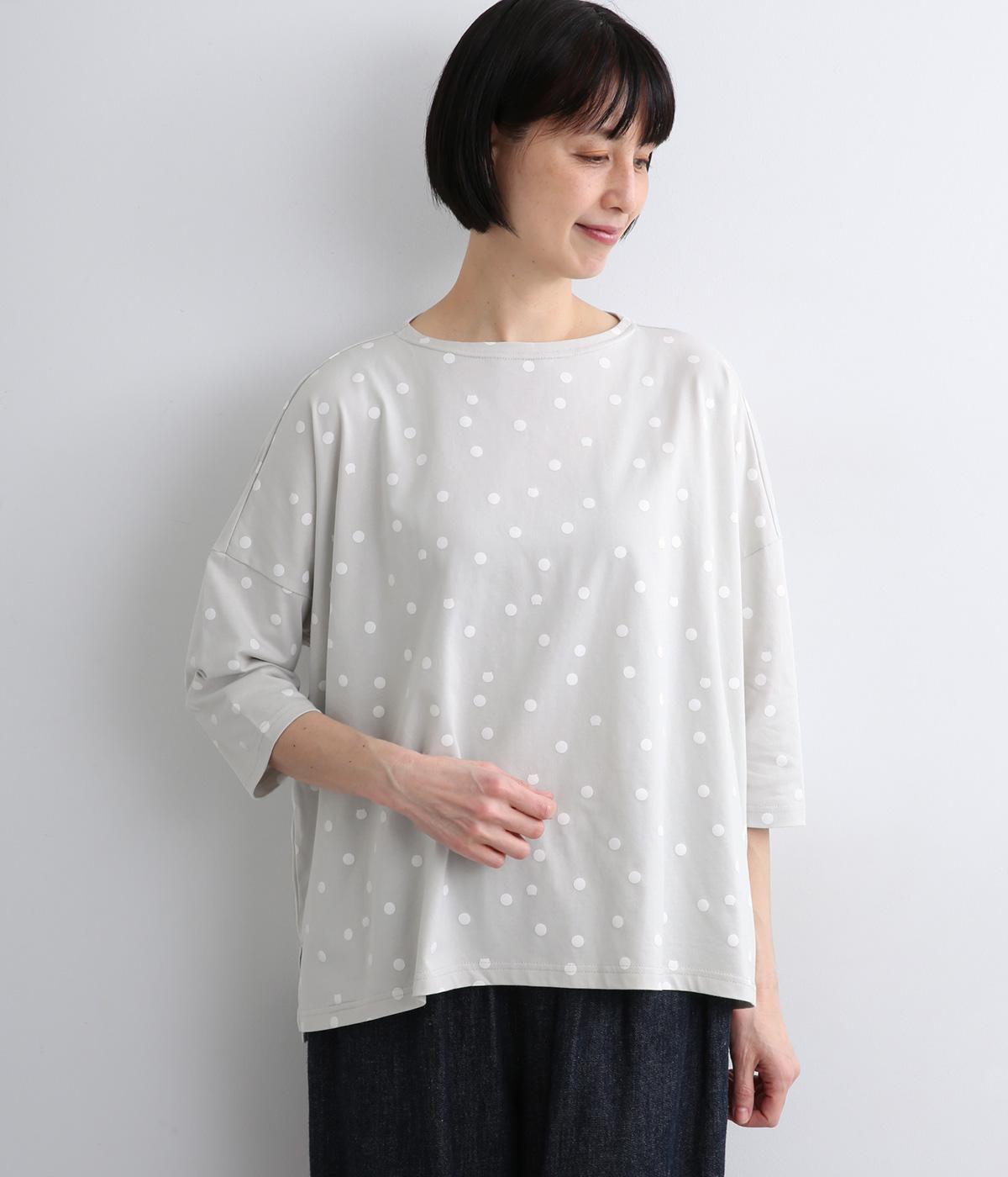 天竺ネコプリントゆったりTシャツ(ライトグレー-F)