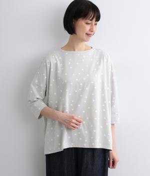 天竺ネコプリントゆったりTシャツ(ライトグレー-F)