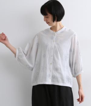 コットンリネンシャンブレー刺繍2wayドルマンブラウス