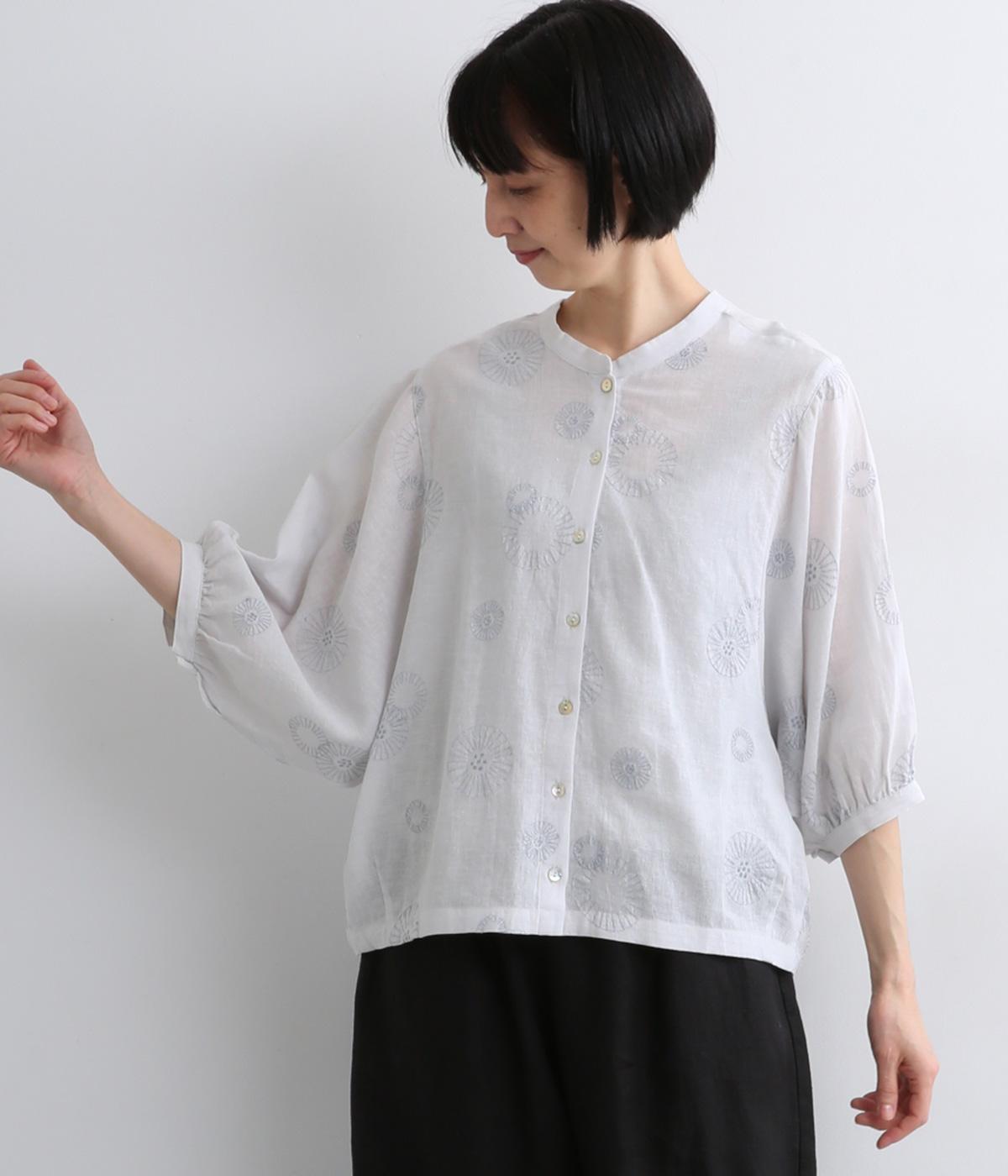 コットンリネンシャンブレー刺繍2wayドルマンブラウス(ライトグレー-F)