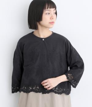 コットンレーシースカラ刺繍ボレロ(ブラック-F)