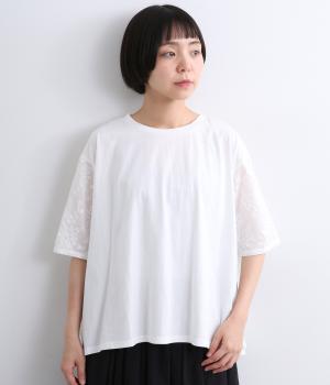 天竺ボイル刺繍使いTシャツ(オフ-F)