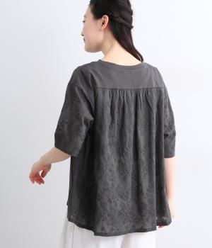 天竺ボイル刺繍使いTシャツ(チャコールグレー-F)