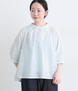 コットンドット刺繍　タックプルオーバー(サックス-F)
