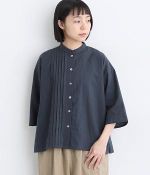 コットンリネン細番手アシメブラウス(ダークネイビー-F)