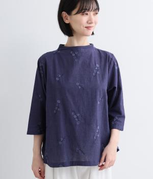 コットンリネン木の実刺繍　2wayボトルネックブラウス(グレイッシュパープル-F)
