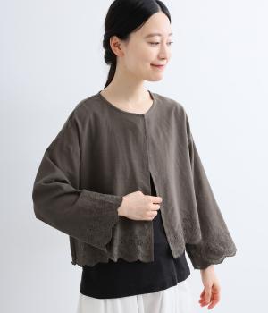 スカラ刺繍ボレロカーディガン(グレイッシュブラウン-F)