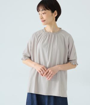 コットン天竺シャーリングレースプルオーバー