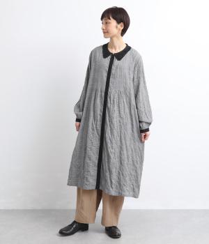 先染めシャーリングヘリンボーンピンタックワンピース(グレンチェック-F)