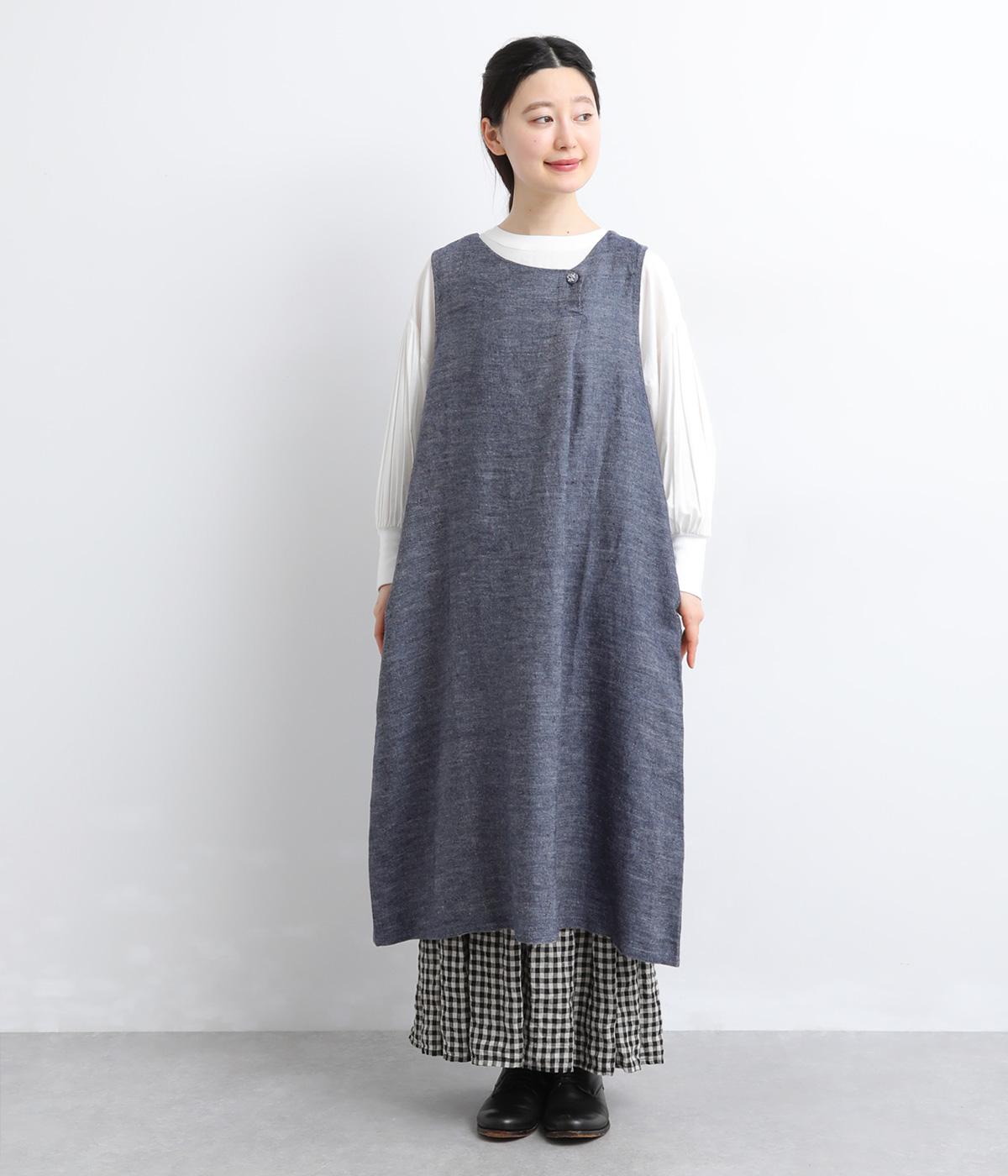 リネン綾ジャンパースカート(ネイビー-F)