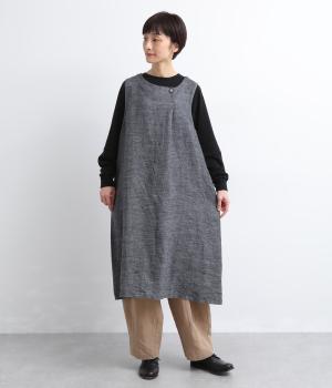 リネン綾ジャンパースカート(ブラック-F)