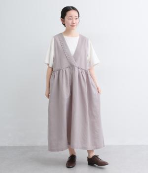 リネン平織りタックカシュクールジャンパースカート