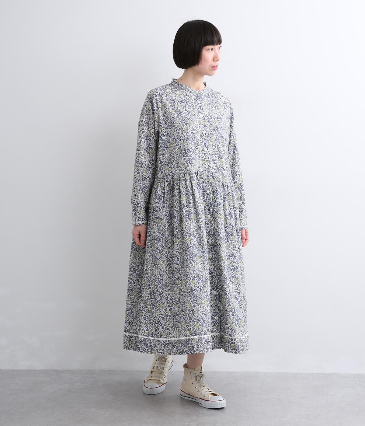 コットン小花プリントはしごレース使いワンピース(パープル-F)