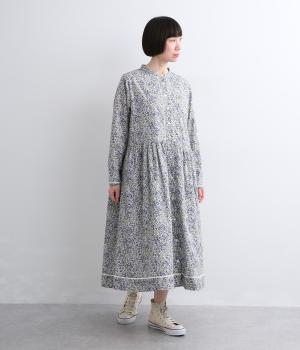 コットン小花プリントはしごレース使いワンピース(パープル-F)