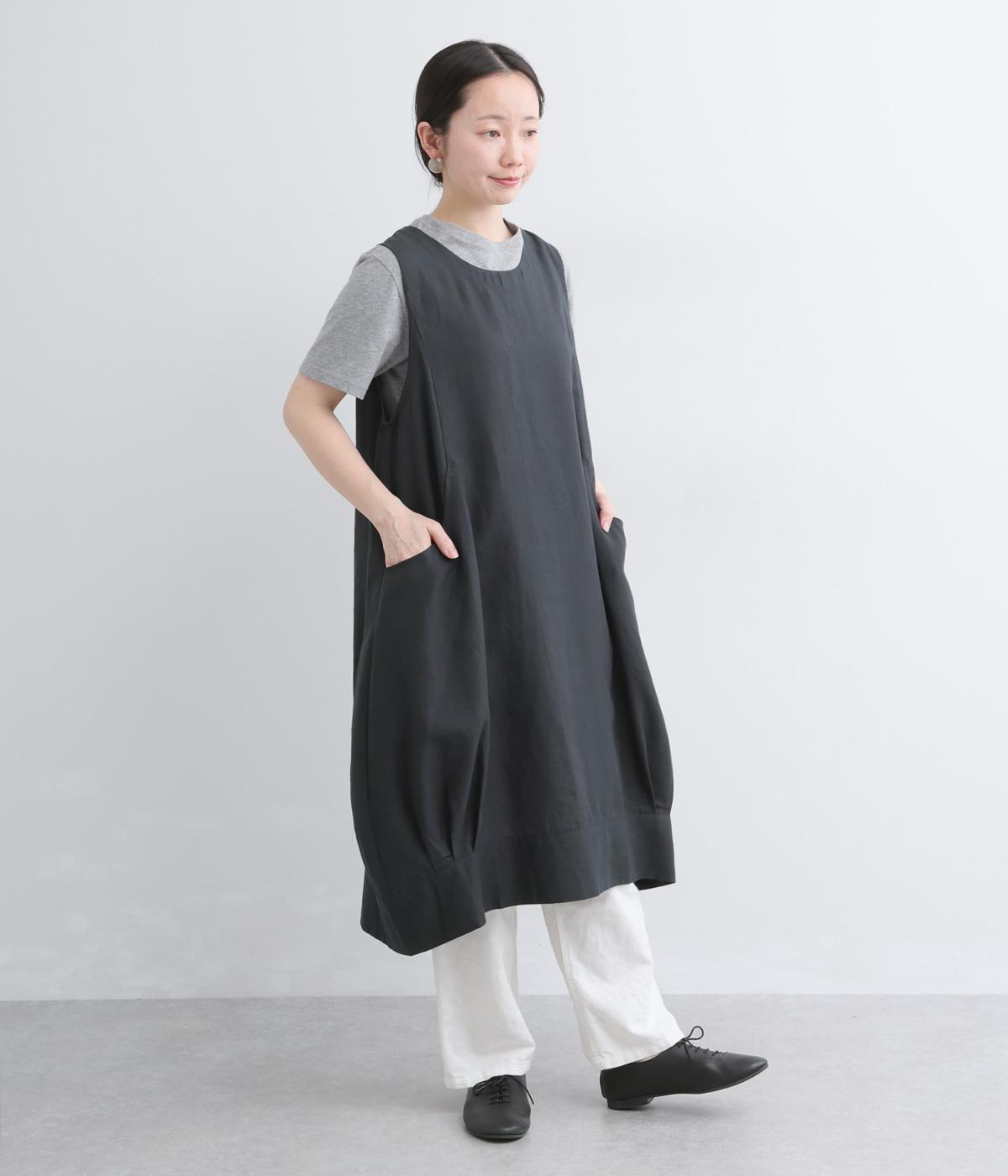 リネン平織りコクーンジャンパースカート(ブラック-F)