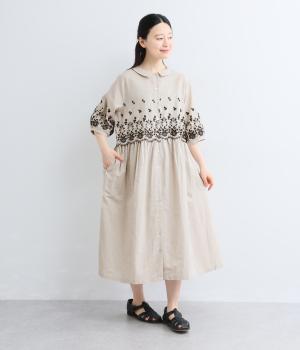 コットンリネンスカラ刺繍ワンピース(ナチュラル-F)
