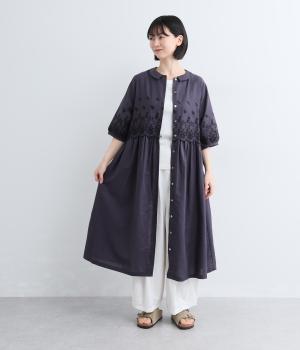コットンリネンスカラ刺繍ワンピース(ネイビー-F)