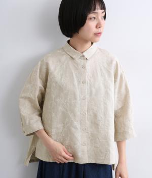 コットンリネン草木刺繍　チュニックブラウス(オフ-F)