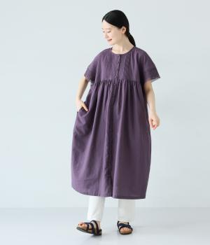 コットンリネン袖レース切替ギャザーワンピース｜ELLIFE（エリフェ）の