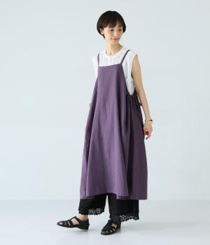コットンリネンパネル切替ジャンパースカート(パープル-F)