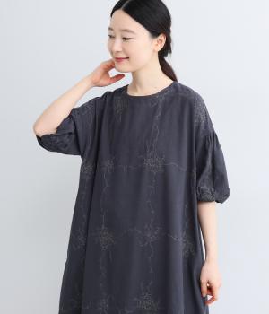レース刺繍袖バルーンワンピース(ネイビー-F)