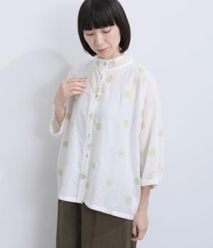 ドット刺繍スタンド襟ドルマンブラウス(オフホワイト-F)